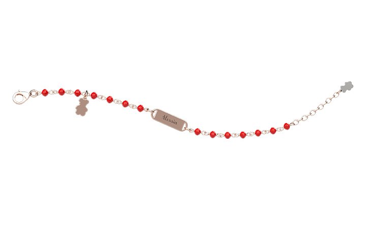 Bracelet en argent 925 avec perles rouges et plaque
