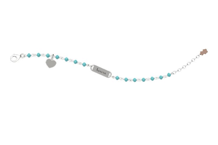 Bracelet en Argent 925 avec Perles Turquoises et Plaque