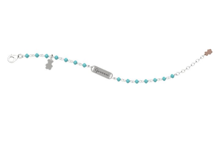 Bracelet Argent 925 avec Perles Turquoises et Plaque
