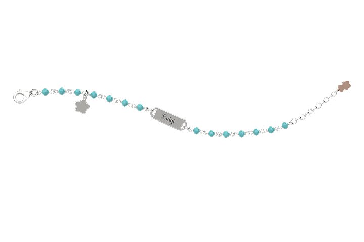 Bracelet en Argent 925 avec Perles Turquoises et Plaque