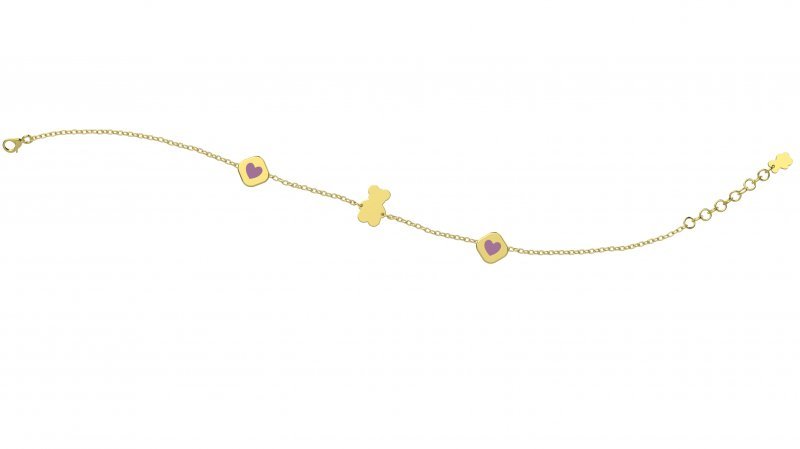 Bracelet avec Ourson - Cœurs Lilas