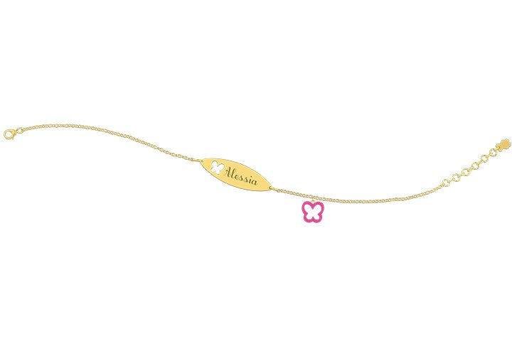 Bracelet avec Plaque - Charms papillon rose