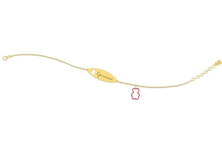 Bracelet avec Plaque - Charms ourson rouge