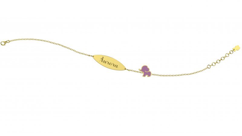 Bracelet avec plaque d'identité - Petit Éléphant Lilas