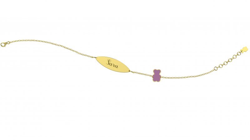 Bracelet avec Plaque - Ourson Lilas