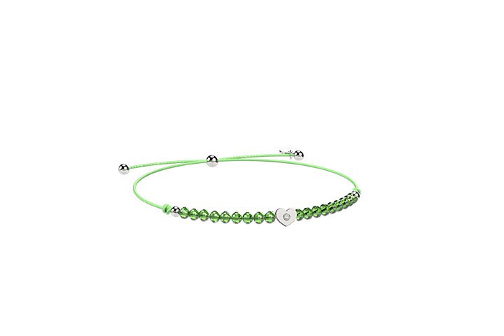 Bracciale Cordino con cuore verde