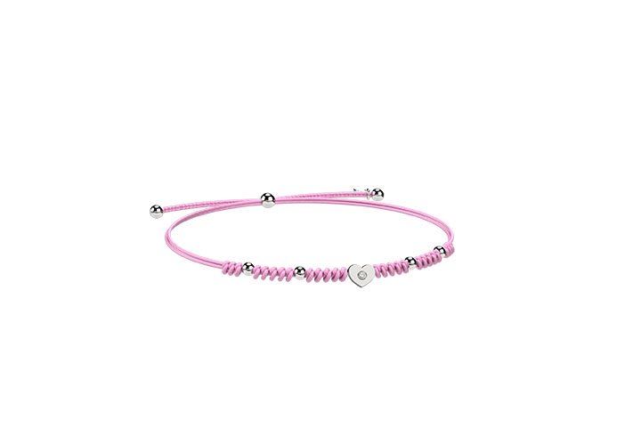 Bracciale Cordino e cuore Argento rosa