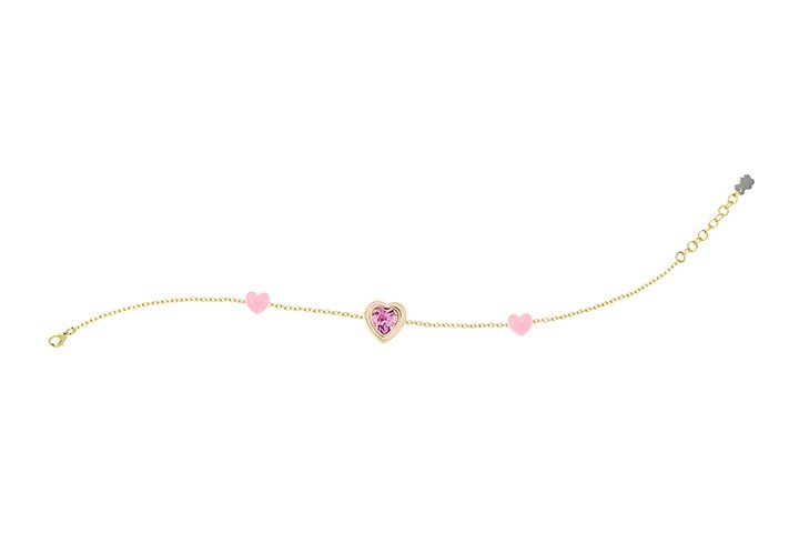 Bracciale Cuori Rosa e Pietra Brillante_9279