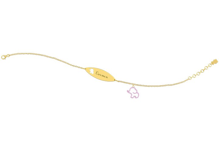 Bracelet with Plate - Charm pink elephant_2702