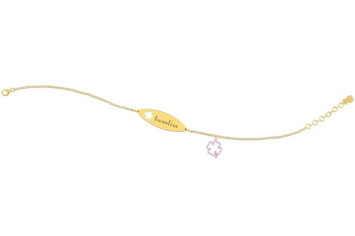 Bracelet with Plate - Charm pink quatrefoil