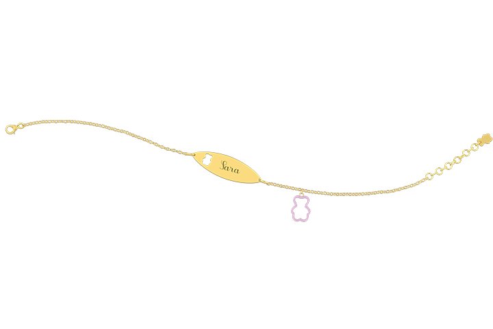 Bracelet with Plate - Charm pink teddy bear