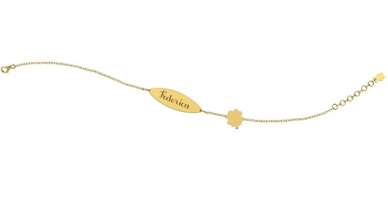 Bracelet with Plate - Golder Four-Leaf Clover