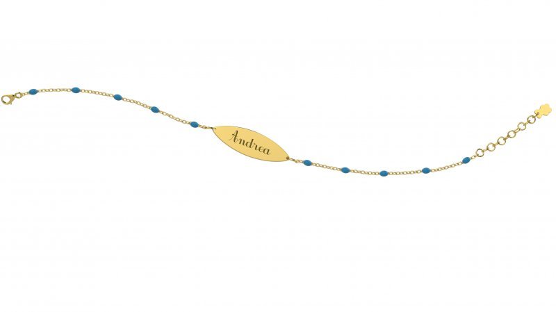 Bracelet with Plate - Light Blue Beads