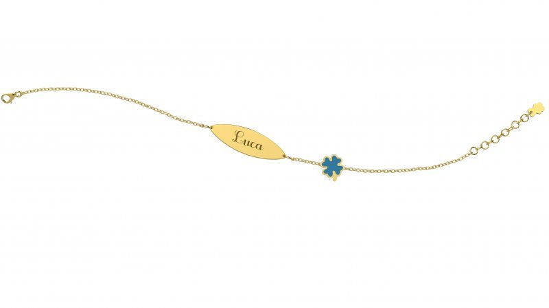 Bracelet with Plate - Light Blue Four-Leaf Clover