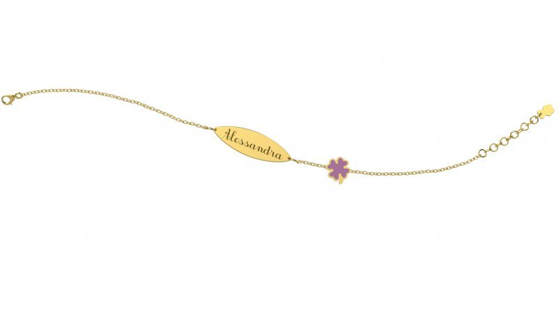 Bracelet with Plate - Lilac Four-Leaf Clover