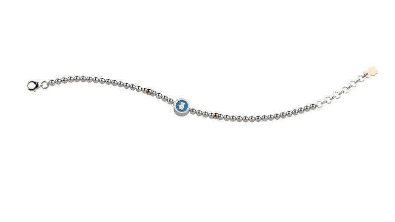 Bracelet with silver Beads and light Blue Bear