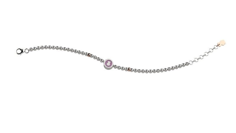 Bracelet with silver Beads and pink Bear