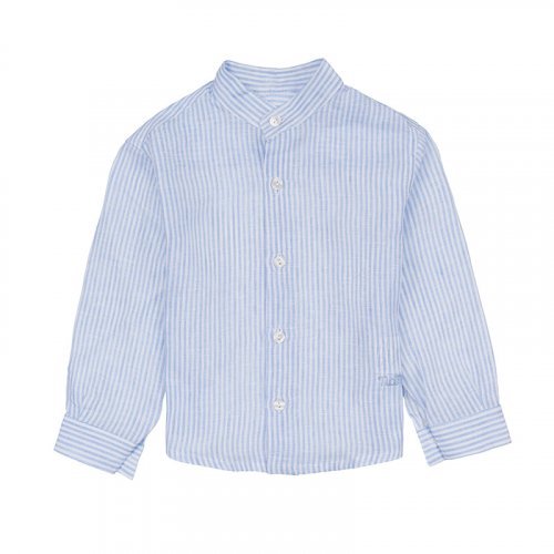 Camicia azzurra a righe in lino