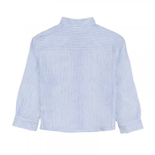 Camicia azzurra a righe in lino_7660