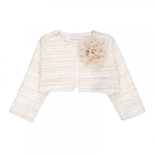 Cardigan beige con rosa