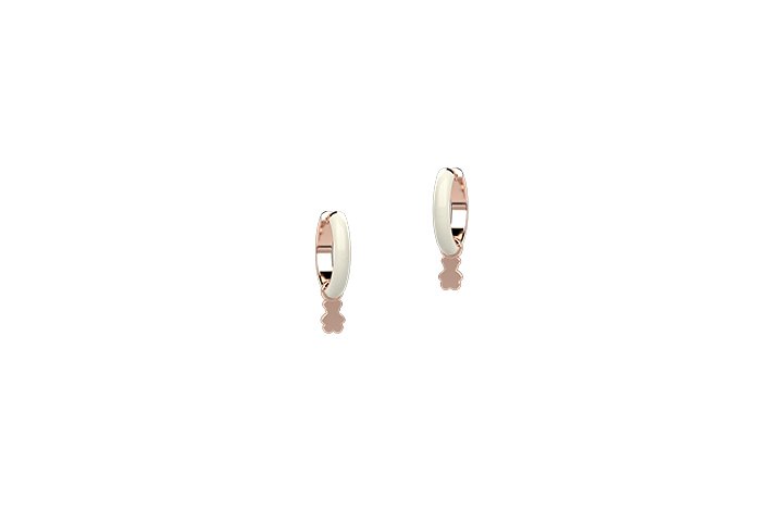 White Polish Circle Earrings with Bear