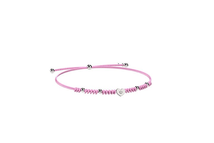 Cord and heart bracelet Pink silver_9247