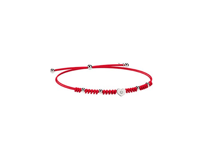 Cord and heart bracelet Red silver_9248