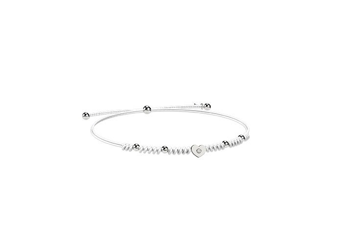 Cord and heart bracelet White silver