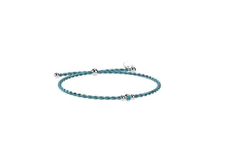 Cord and light blue silver bracelet