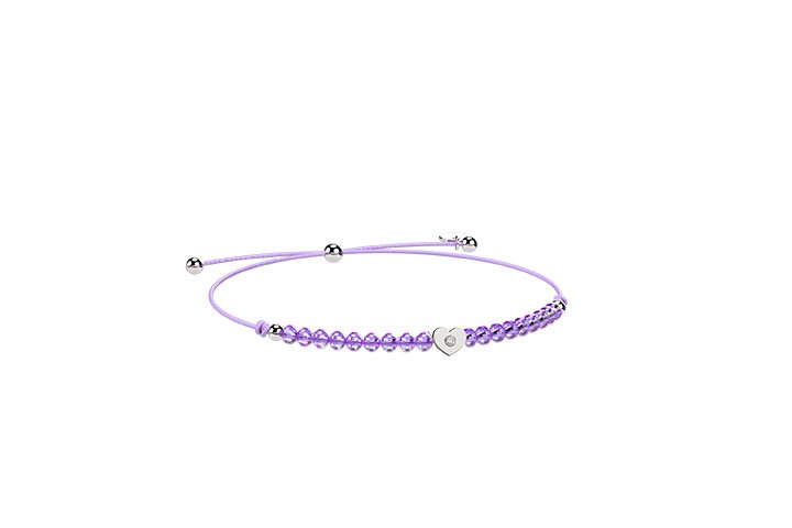 Cord bracelet with lilac heart