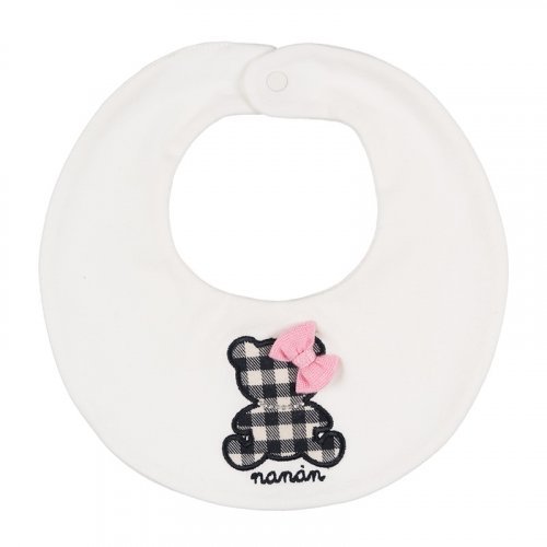 Cream Bib with Teddy Bear
