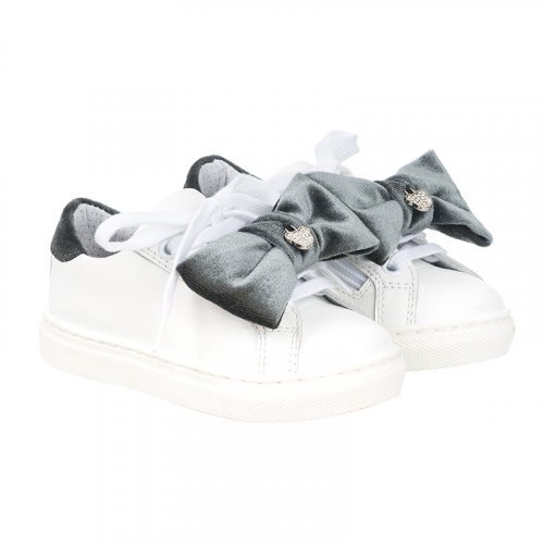Cream Sneakers with Gray Bow_6802