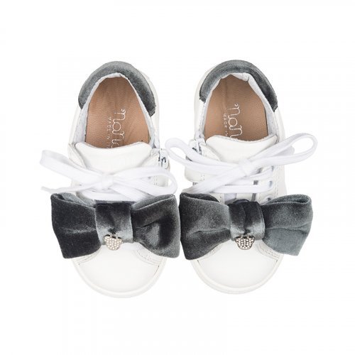 Cream Sneakers with Gray Bow_6804