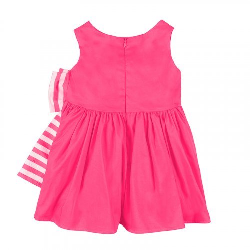 Fucsia Dress with Striped Bow at the Waist_4795