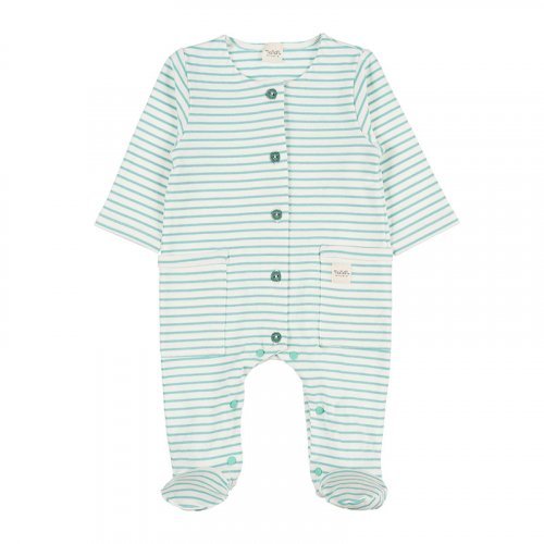 Green Striped Babygro with Front Opening