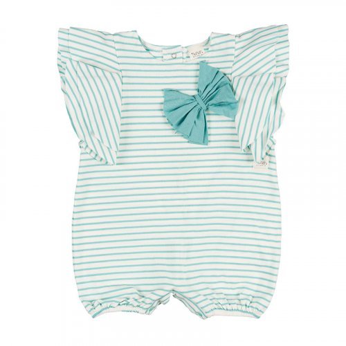 Green Striped Romper with Voulant
