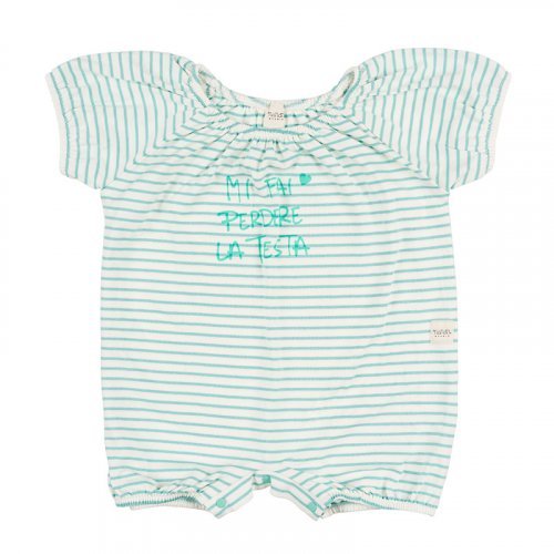 Green Striped Romper with Writing