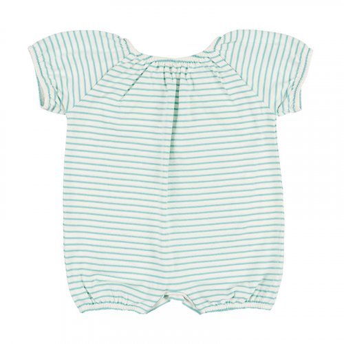 Green Striped Romper with Writing_5171