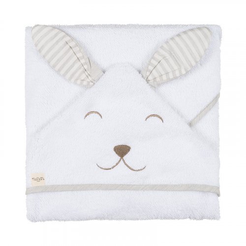 Grey hooded bath towel with rabbit