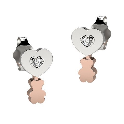 Heart sparkling earrings with bear