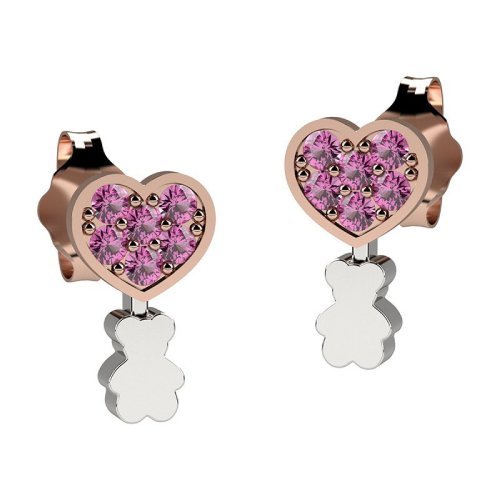 Heart sparkling earrings with bear