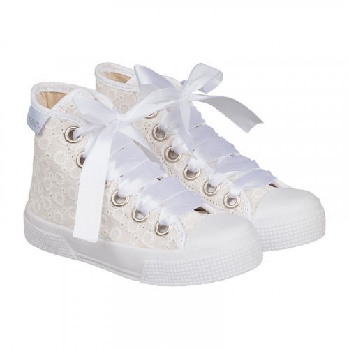 High sneakers in broderie anglaise