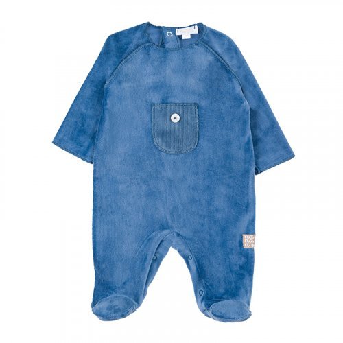 Light Blue Babygrow with Striped Pocket