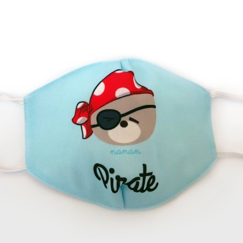 Light blue mask for baby boy with teddy printed