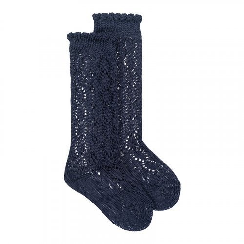 Long blue perforated socks_7891