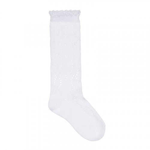 Long white perforated socks_7890