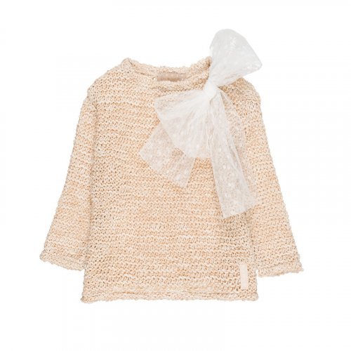 Beige Pullover mit Schleife