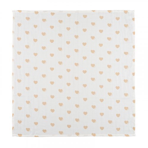 Mussola all over cuori 80x80 beige