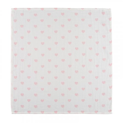 Mussola all over cuori 80x80 rosa