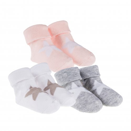 Ensemble de 3 Paires de Chaussettes Blanches, Grises et Roses avec Étoile_5823